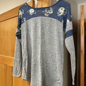Maurices Blue and Gray Floral Long Sleeve Top